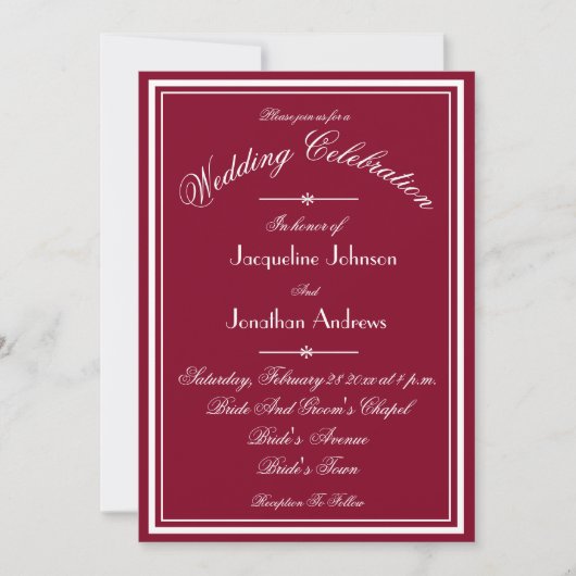 All In One RSVP Burgundy Red White Script Wedding 招待状 (正面)