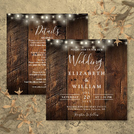 All In One Rustic Barn Wood String Lights Wedding 招待状