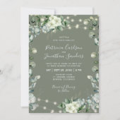 All in one rustic lights RSVP sage green wedding 招待状 (正面)