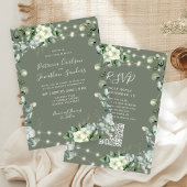 All in one rustic lights RSVP sage green wedding 招待状