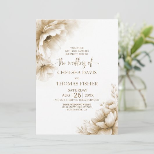 All in One Rustic Neutral Floral Wedding 招待状 (スタンド正面)