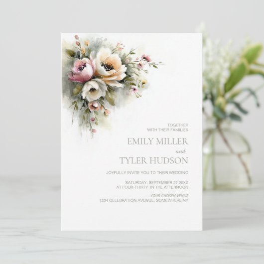 All in One Rustic Pink and Orange Floral Wedding 招待状 (スタンド正面)