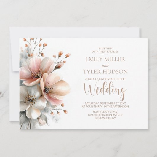 All in One Rustic Pink Floral Wedding 招待状 (正面)