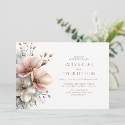 All in One Rustic Pink Floral Wedding 招待状 (スタンド正面)