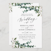 All-In-One Rustic Watercolor Greenery Wedding 招待状 (正面/裏面)