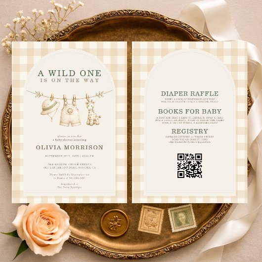 All in One Safari Wild One Baby Shower 招待状