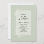 All in One Sage Green Botanical Floral Baby Shower 招待状 (正面)
