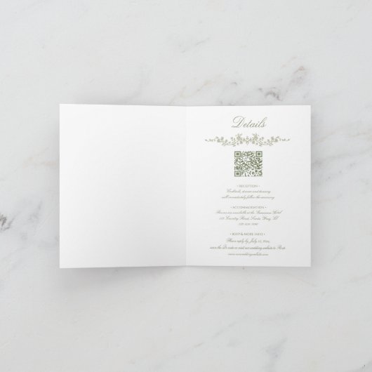 All in One Sage Green French Floral Folded  招待状 (内部)