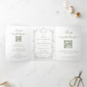 All in One Sage Green French Floral w QR Wedding 三つ折り招待状 (内部)
