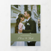 All in One Sage Green French Floral w QR Wedding 三つ折り招待状 (カバー)