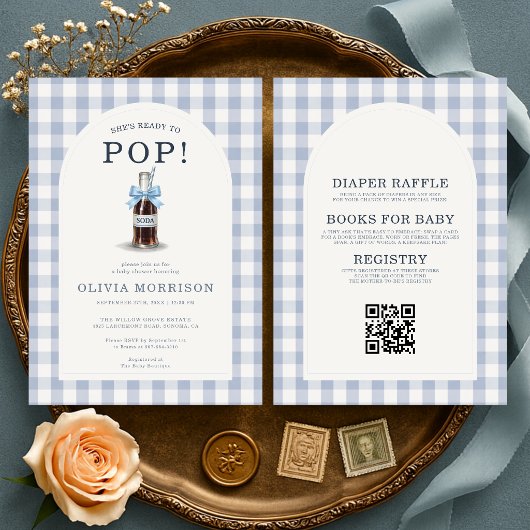 All in One She's Ready to Pop Boy Baby Shower 招待状