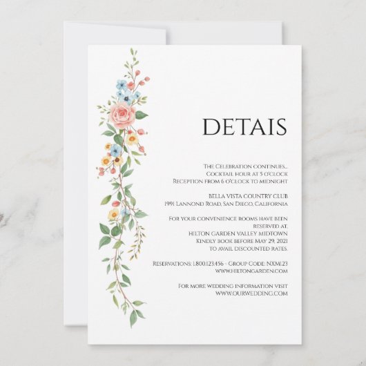 All-In-One Simple Classic wild flowers Wedding 招待状 (裏面)