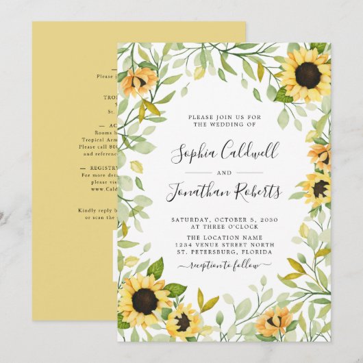 All In One Sunflowers and 結婚 Folis 招待状 (正面/裏面)