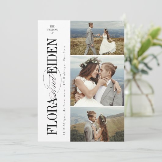 All in One Timeless Typography 3 photo Wedding 招待状 (スタンド正面)