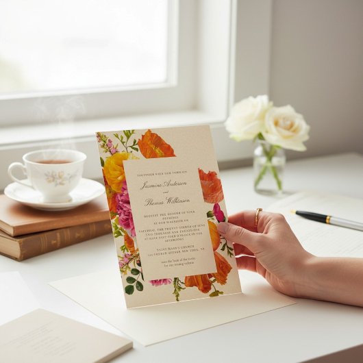 all in one wedding qr code orange poppy wedding 招待状