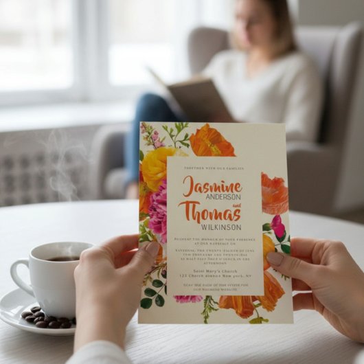 all in one wedding qr code orange poppy wedding 招待状