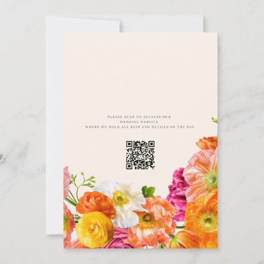 all in one wedding qr code orange poppy wedding 招待状 (裏面)