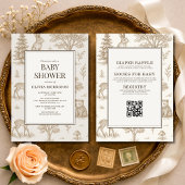 All in One Woodland Animals QR Code Baby Shower 招待状