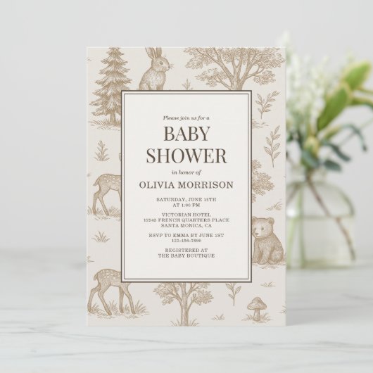 All in One Woodland Animals QR Code Baby Shower 招待状 (スタンド正面)