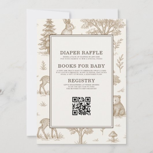 All in One Woodland Animals QR Code Baby Shower 招待状 (裏面)