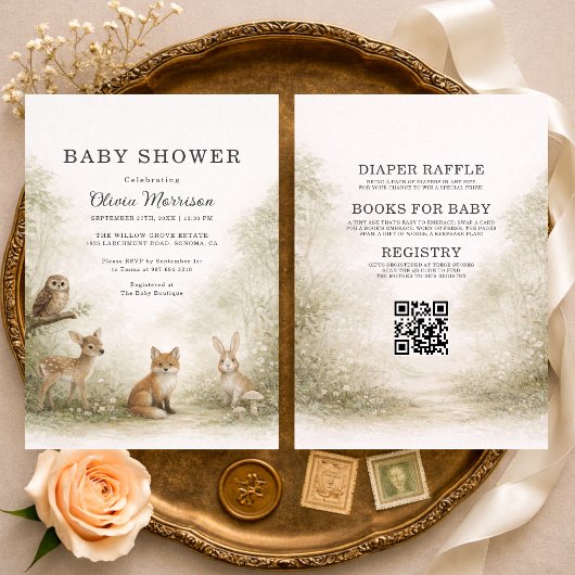 All in One Woodland Forest Animals Baby Shower 招待状
