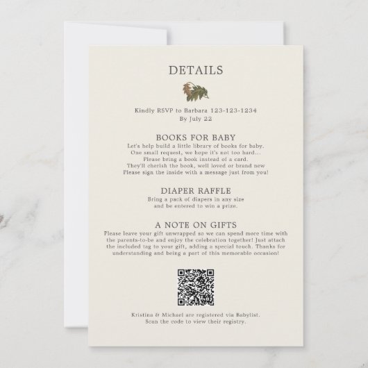 All in One Woodland Genderが赤ちゃんシャワーを発表 招待状 (裏面)