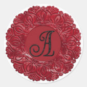ALL INITIALS Black Monogram 3 Filigree Edge Red ラウンドシール (正面)