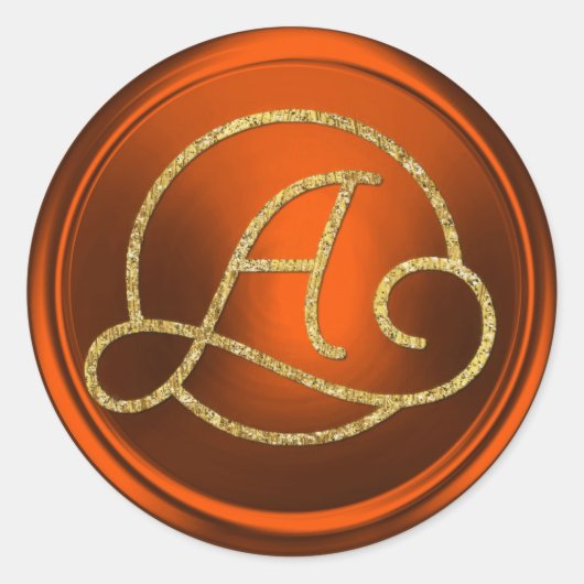 ALL INITIALS Gold Circle Monogram Pumpkin Rust ラウンドシール (正面)