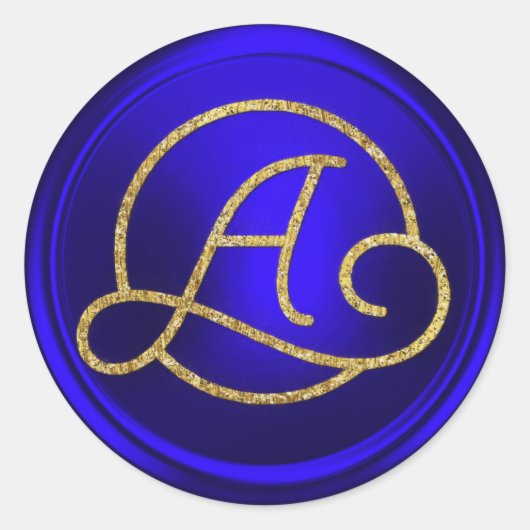 ALL INITIALS Gold Circle Monogram Royal Blue ラウンドシール (正面)