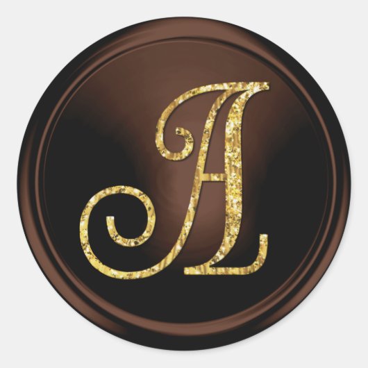 ALL INITIALS Gold Monogram 3 Chocolate ラウンドシール (正面)