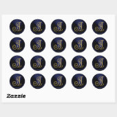 ALL INITIALS Gold  Monogram 3 Navy Blue ラウンドシール (シート)