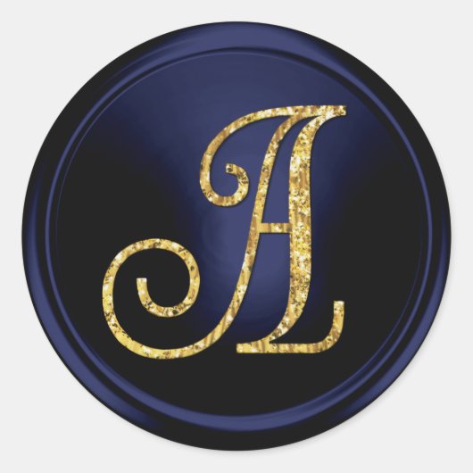 ALL INITIALS Gold  Monogram 3 Navy Blue ラウンドシール (正面)
