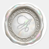 ALL INITIALS Gold Monogram Iridescent Silver ラウンドシール (正面)