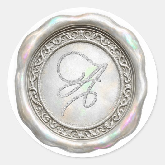 ALL INITIALS Gold Monogram Iridescent Silver ラウンドシール (正面)