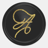 ALL INITIALS Gold Script Monogram Black ラウンドシール (正面)