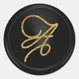 ALL INITIALS Gold Script Monogram Black ラウンドシール