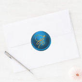 ALL INITIALS Gold Script Monogram Blue ラウンドシール (封筒)