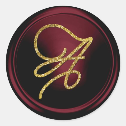 ALL INITIALS Gold Script Monogram Burgundy ラウンドシール (正面)