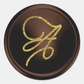 ALL INITIALS Gold Script Monogram Chocolate ラウンドシール (正面)