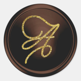 ALL INITIALS Gold Script Monogram Chocolate ラウンドシール