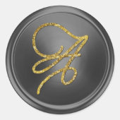 ALL INITIALS Gold Script Monogram Dark Gray ラウンドシール (正面)