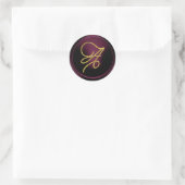 ALL INITIALS Gold Script Monogram Dark Plum ラウンドシール (バッグ)