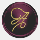 ALL INITIALS Gold Script Monogram Dark Plum ラウンドシール (正面)
