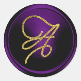 ALL INITIALS Gold Script Monogram Dark Purple ラウンドシール