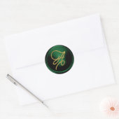 ALL INITIALS Gold Script Monogram Emerald Green ラウンドシール (封筒)
