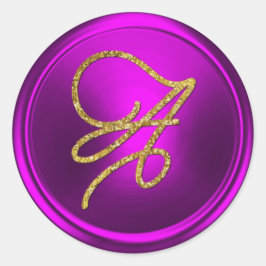 ALL INITIALS Gold Script Monogram Fuchsia  ラウンドシール