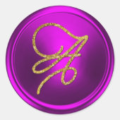 ALL INITIALS Gold Script Monogram Fuschia ラウンドシール (正面)