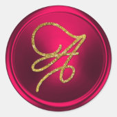 ALL INITIALS Gold Script Monogram Magenta ラウンドシール (正面)