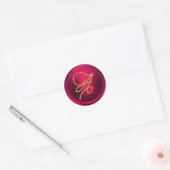 ALL INITIALS Gold Script Monogram Magenta ラウンドシール (封筒)