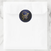 ALL INITIALS Gold Script Monogram Navy Blue ラウンドシール (バッグ)